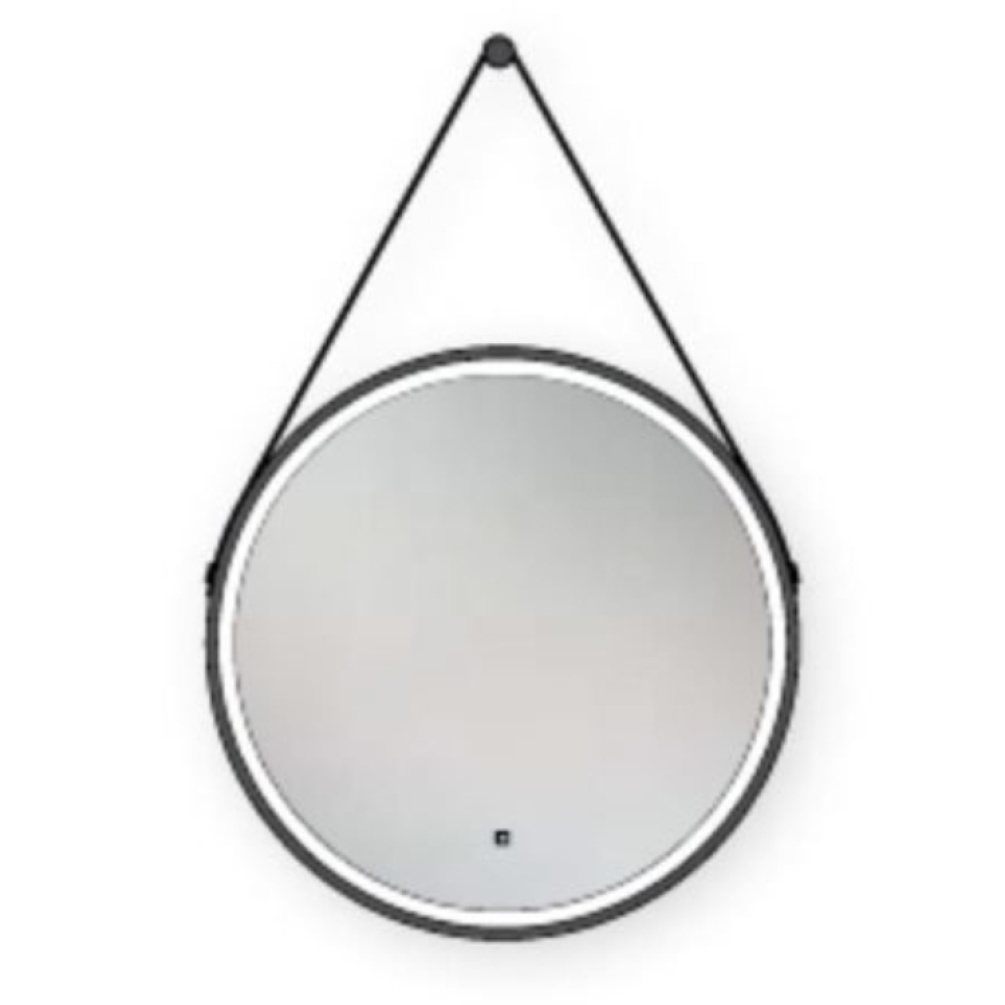 Product Cut out image of the HIB Solstice Black 600mm Circular LED Mirror with Strap